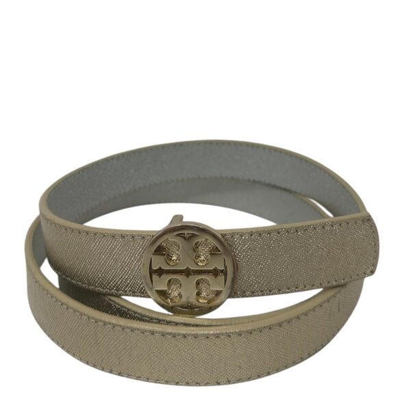 Tory Burch Miller Logo 1” Reversible Gold Silver Grained Metallic